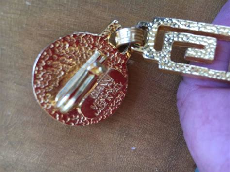 Gianni Versace Rare Vintage Crystal Embellished Greek Key Safety Pin