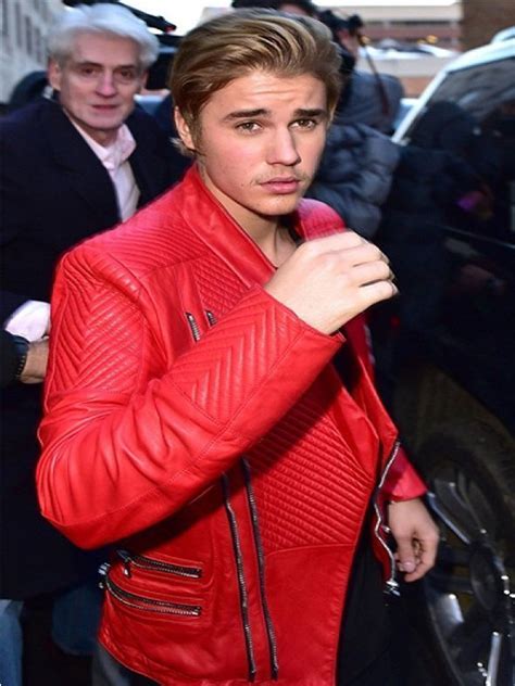 justin bieber red quilted design leather jacket