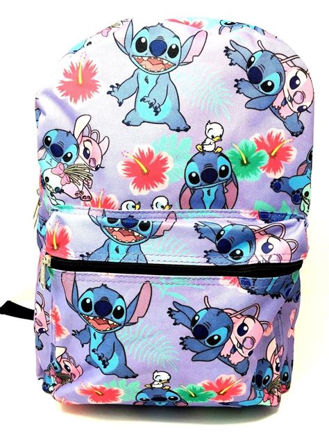 Disney Lilo And Stitch Allover Print 16 Girls Large School Backpack Purple