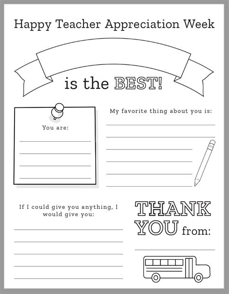 Teacher Appreciation Week Worksheets