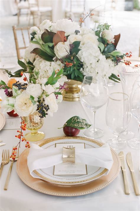 Autumn Wedding Table Decor White And Green Florals Photography