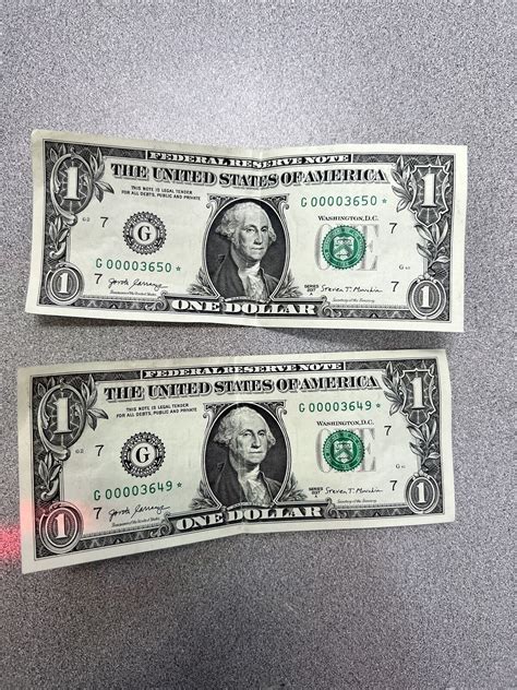 2 bills with 2017 A Serial Number - Star Note Dollar Bill - twin