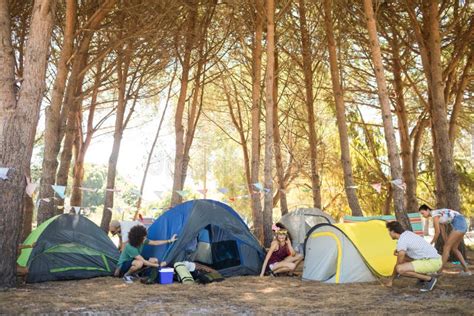 Colorful Campsite Tent At Riverside Stock Image Image Of Ground