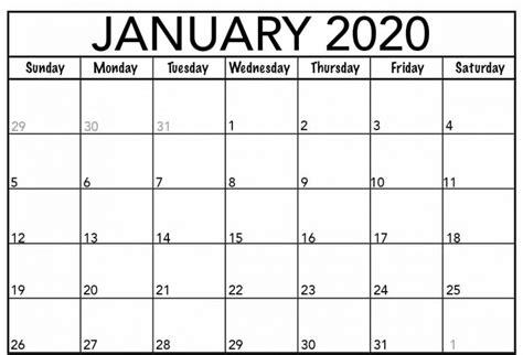 Free Printable January 2020 Calendar Holidays Templates