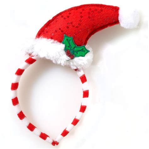 Santa Hat W Mistletoe Candy Cane Strip Headband Red White One Size 4