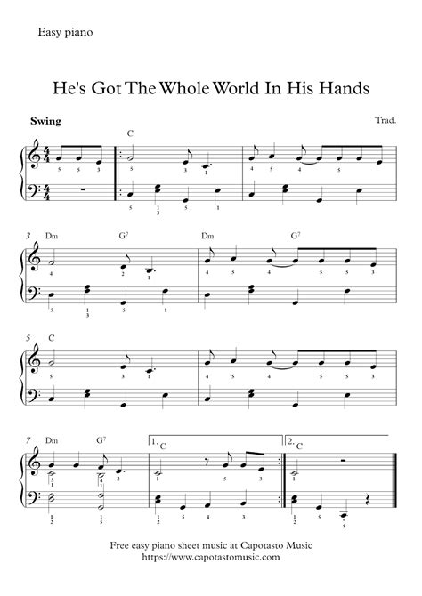 Free Easy Piano Sheet Music Hes Got The Whole World In His Hands