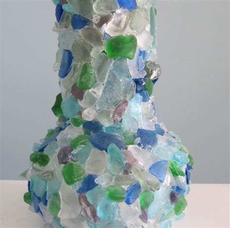 Beach Decor Sea Glass Vase Nautical Watercolor Beach Glass Vase 12in On Luulla