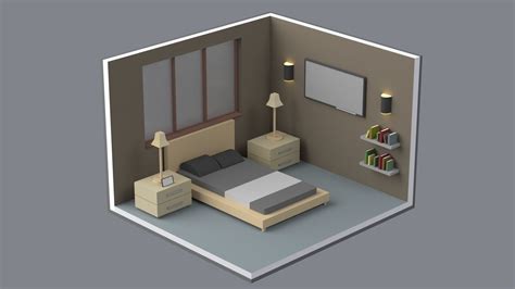3d Isometric Low Poly Bedroom Model Cgtrader