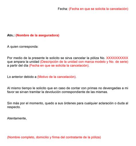 Carta De Cancelacion De Poliza