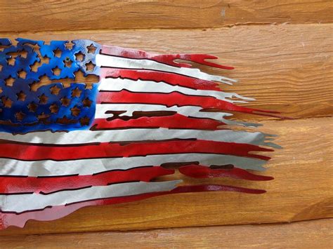 Small Tattered And Torn American Battle Flag Plasma Cut Metal Etsy
