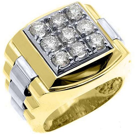 Thejewelrymaster Mens 14k Two Tone Yellow And White Gold Square Diamond Rolex Style Ring 1 75