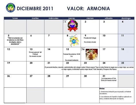 Calendario Escolar Diciembre Colegio Ludere Victum