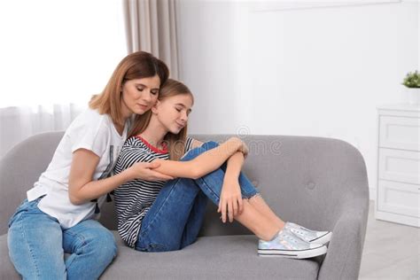 Happy Mother Hugging Her Teenager Daughter Stock Image Image Of Girl Background 145966109