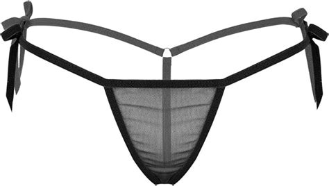 Jeatha Womens Sheer Mesh Tie Side Low Rise Mini Thong G String T Back
