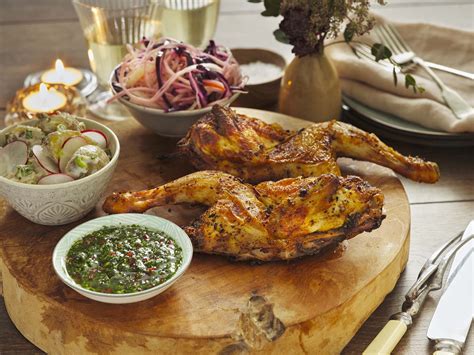 Roast Spatchcock Poussin With Chimmichurri Potato Salad And Slaw Recipe · Gressingham