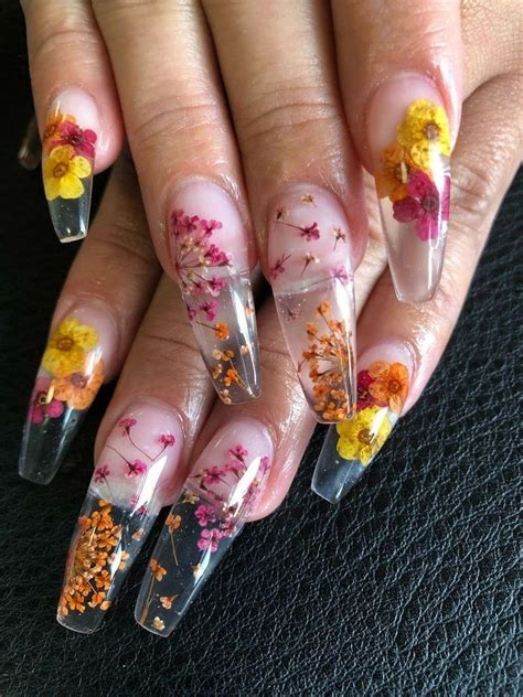 Pinterest Nandeezy † Clear Acrylic Nails Flower Nail Designs