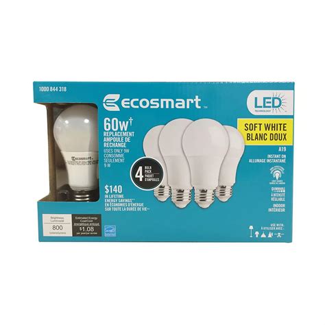 Ecosmart 60w Equivalent Soft White 2700k A19 Dimmable Led Light Bulb