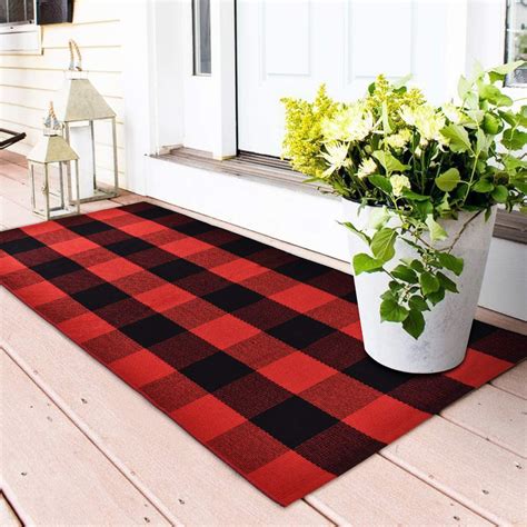Area Rug Classic Plaid Runner Rugs Hand Woven Stain Resistant
