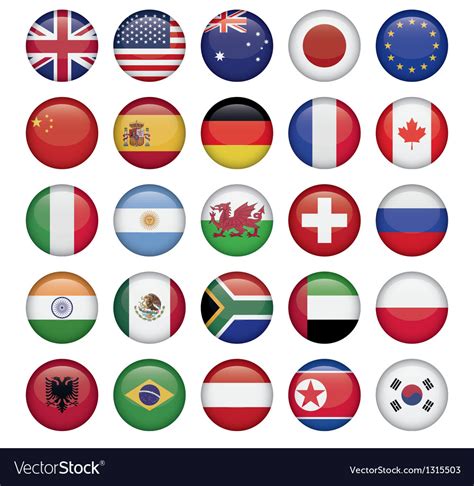 Set Of Round Flags World Top States Royalty Free Vector