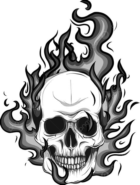 Skull On Fire With Flames Vector Illustration Skeletal Demon Head