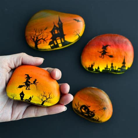 How To Paint Spooky Halloween Sunset Rocks I Love Painted Rocks
