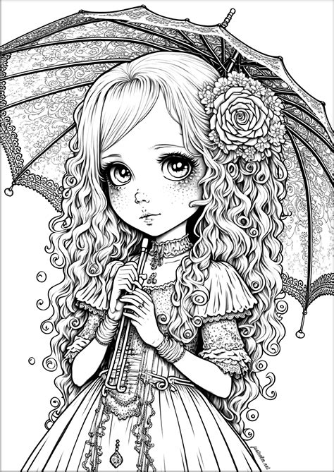 Chica Dibujada En Estilo Manga Animado Mangas Colorear Para Adultos