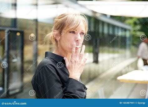 Middle Aged Woman Smoking Cigarette Stock Image Image Of People