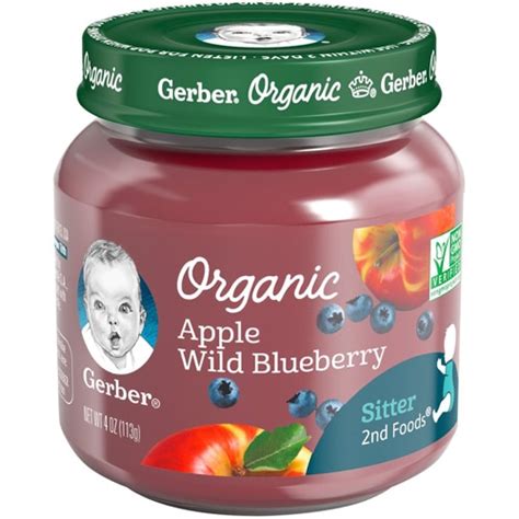 Gerber 2nd Foods Organic Baby Food In Glass Jar Apple Wild Blueberry