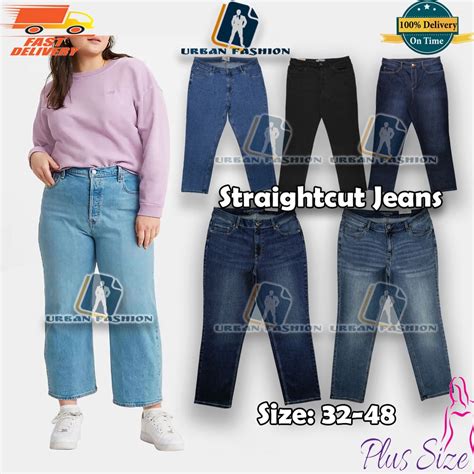 Seluar Jean Straight Cut Woman Plus Size Stretchable Straightcut Jeans Perempuan Shopee Malaysia