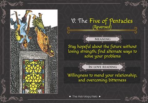 An alternative traditional view is that he represents a young man, a dependable bearer of good news who will soon enter your life. The Five of Pentacles Tarot | The Astrology Web