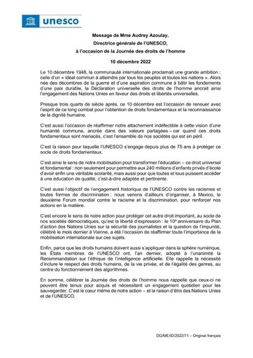 Message De Mme Audrey Azoulay Directrice Générale De Lunesco à L