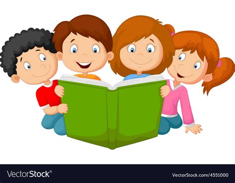 Cartoon Kids Reading Book Royalty Free Vector Image