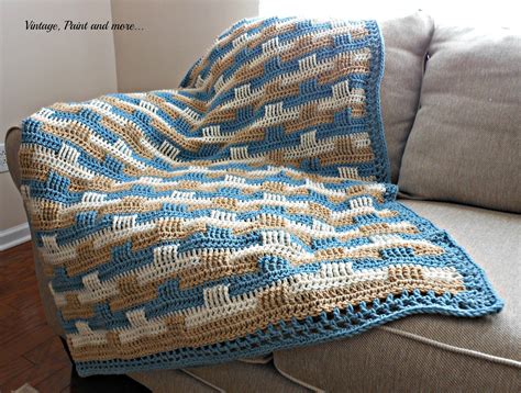 Crochet Afghan And Stenciled Pillow Vintage Paint And