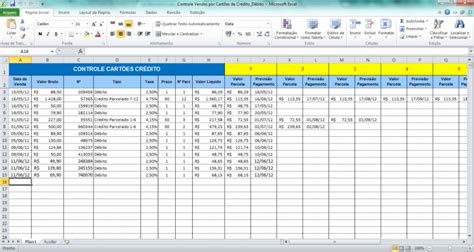 Planilha Excel Controle Vendas Cartões De Crédito E Débito R 1000