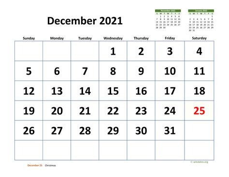 December 2021 Calendar With Extra Large Dates