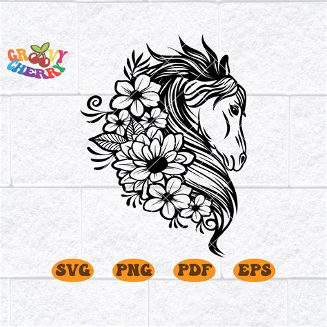 Floral Horse Svg File Horse With Flowers Svg Horse Cut File Etsy