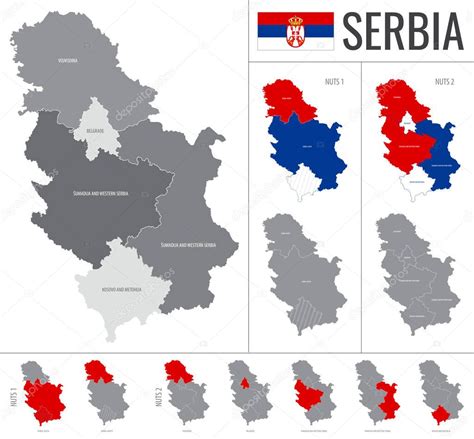 Mapa Vectorial Detallado De Serbia Regiones Con Bandera Del País 2024
