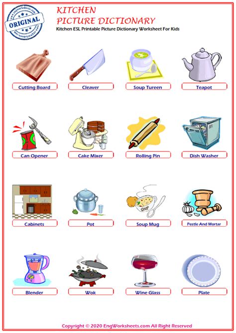 Kitchen Printable English Esl Vocabulary Worksheets 2 Engworksheets