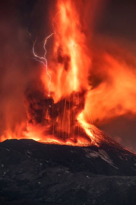 Volcanic Lightning Streaks Sky Over Fiery Mount Etna Daily Sentinel