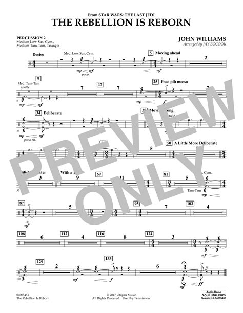 the rebellion is reborn from star wars the last jedi percussion 2 sheet music jay bocook