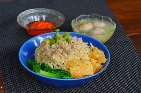 Mie Ayam Or Indonesian Chicken Noodles With Broth Stock Photo Image