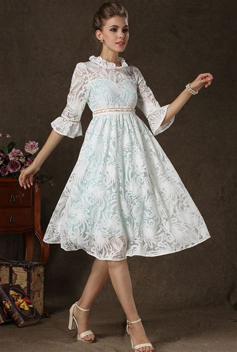 White Half Sleeve Vintage Slim Lace Dress Lace White Dress Full
