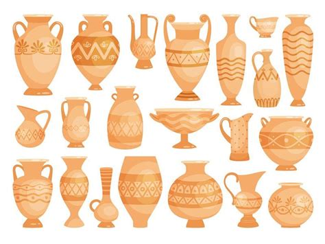 Greek Vases Ancient Decorative Pots Isolated On White Vector Old Ant