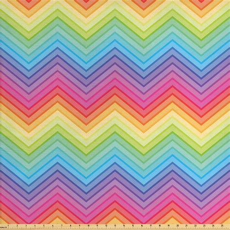 Rainbow Fabric By The Yard Colorful Zig Zag Chevron Pattern Geometric