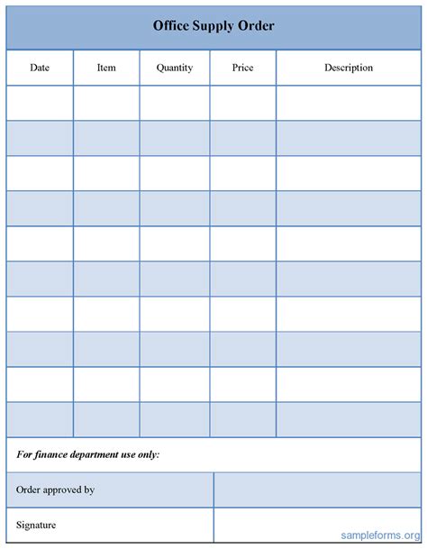 Office Supply Order Form Sample Office Supply Order Form Sample Forms