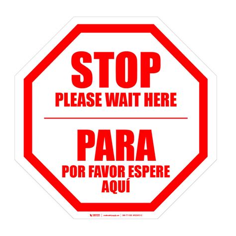 Stop Please Wait Here Bilingual Spanish Floor Sign Creative Safety