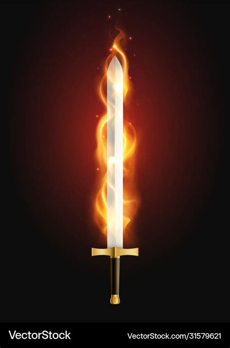 Flaming Sword Realistic Image Royalty Free Vector Image