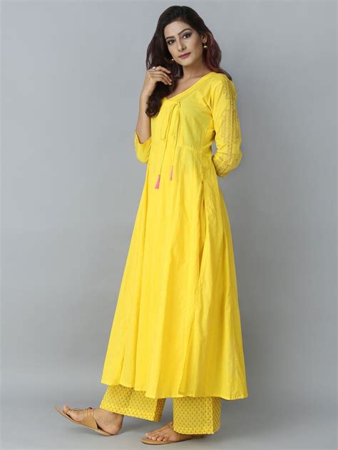 Yellow Cotton Angrakha Kurta Pakistani Dress Design Kurti Designs