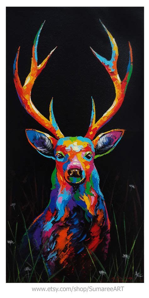 Portrait Of Deer Acrylic Painting On Canvas สัตว์