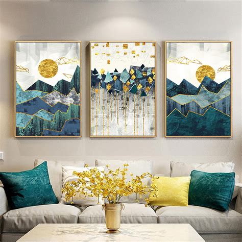 Nordic Abstract Geometric Mountain Landscape Wall Art Canvas Etsy